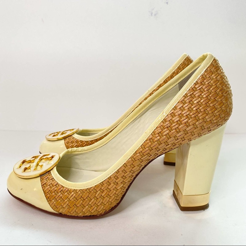 Tory Burch Anna Raffia Logo Woven Patent Leather Pumps Size 8.5 - Picture 5 of 9
